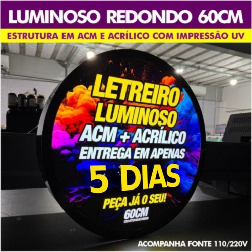 Letreiro Luminoso Redondo 60cm